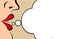 Woman lips speak with white speaking bubble over dot pop art com