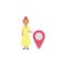 Woman, location cartoon icon. Element of color travel icon. Premium quality graphic design icon. Signs and symbols collection icon