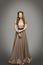 Woman Long Dress, Fashion Model in Historical Gown Gray