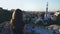 Woman looking at Barcelona cityscape on viewing platform. World traveling
