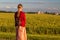 woman looking at the Pilgrimage Church of Saint John of Nepomuk at Zelena Hora, Zdar nad Sazavou, Czech republic