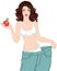 Woman after losing weight holding red apple