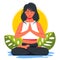 woman in lotus position and meditating in nature and leaves. yoga, meditation, relax, recreation, healthy lifestyle.
