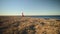 A woman in love stands on a high seashore and waits for her lover looking at the horizon. romantic mood