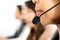 Woman lower face with microphone headset in call center