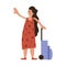 Woman with luggage travel and vacation baggage. Passenger trip tourist and holiday tourism. Departure businessman cartoon and