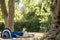 Woman lying relaxing in the shade of a tree in a garden