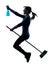 Woman maid housework flying broom silhouette