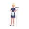 Woman maid standing and holding cleaning brush vector illustration