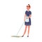 Woman maid standing and washing floor with mop vector illustration