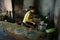Woman make girdle cake (banh trang).BA RIA, VIET NAM- FEBRUARY 2