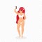 Woman Make Selfie on Beach, Vacation Clip Art