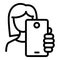 Woman make selfie icon, outline style