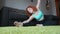 Woman make sport stretching flex at home