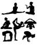 Woman makes yoga exercise. Vector silhouette. Vector images set collection