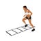 Woman making drill training on agility ladder.