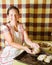 Woman making meat pasty