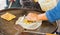 A woman making Muslim food called Mataba