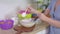 Woman making pancake batter.Homemade pancakes concept