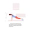 Woman making plank at home flat illustration. Active sport training practice. Girl fitness activity. Complex core care