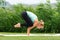 Woman making yoga crow pose