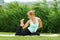 Woman making yoga one legged king pigeon