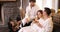 Woman and male in bathrobe in spa