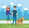 Woman and man blind wearing sunglasses and dog