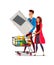 Woman and man with cart in supermarket vector illustration