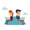 Woman and man cloud computing