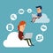 Woman and man cloud computing