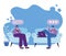 Woman and man on couch and chair with smartphone and laptop chatting vector design