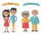 Woman and man couple generations. Family couple at different ages. Youth and seniors people on white. Vector illustration