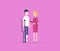 Woman with man on crutches - modern flat design style illustration