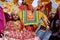 Woman and man dressed as hindu gods at Pushkar camel fair,Rajasthan, India