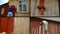 Woman and man on ladder paint wooden house. Video clips collage