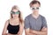 Woman and man with laser safety goggles