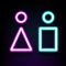 Woman and man neon bulb light line icon on dark background.