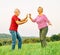 woman man outdoor senior couple happy elderly training active exercise stretching fitness retirement together love
