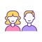 Woman and man perfect match RGB color icon.