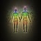 Woman and man silhouette, aura, chakras, energy