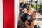 Woman And Man Throwing Medicine Ball In Gym