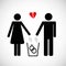 Woman and man throws heart in the trash pictogram icon