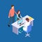 Woman and man visit a doctor. Couple at a fertility specialist isometric vector concept