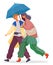 Woman and Man Walking Together Under Umbrella