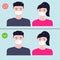 Woman and man wearing different Types Protection Masks, anti dust mask pm2.5 for protect Prevention against Virus