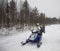 Woman managing a snow mobile in Ruka of Lapland