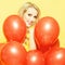 Woman in many balloons