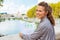 Woman with map on bridge ponte umberto I in Rome