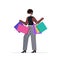 Woman in mask holding shopping bags black friday big sale promotion discount coronavirus quarantine